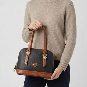 Dooney & Bourke Black with Brown Trim Pebbled Leather Satchel